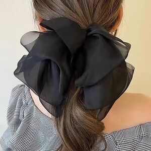 Chiffon Sheer Black Hair Bow Clip